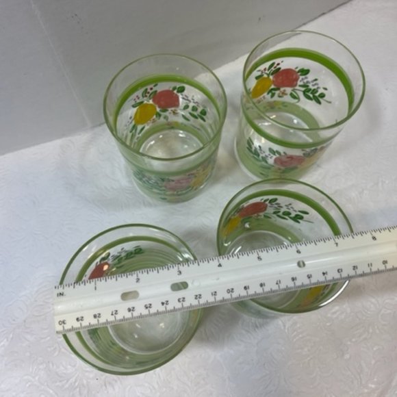 VTG Hand Painted Wide Rim Floral Drink Glasses Double Old Fashion 16oz SET OF 4 - Picture 4 of 15